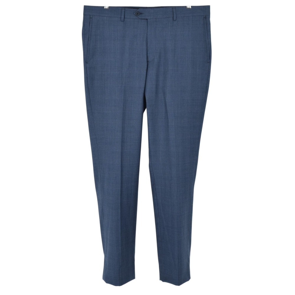 Nordstrom Mens Dusty Blue Glen Plaid Trousers Trim Fit Stretch Wool Dress Pants